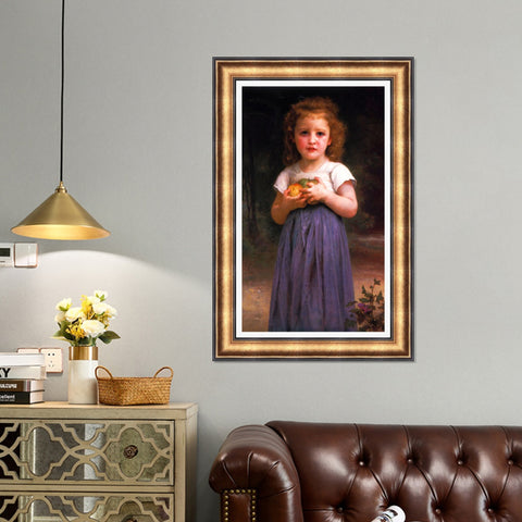 INVIN ART Framed Canvas Art Giclee Print Little Girl Holding Apples in her Hands by William Adolphe Bouguereau Wall Art Living Room Home Office Decorations