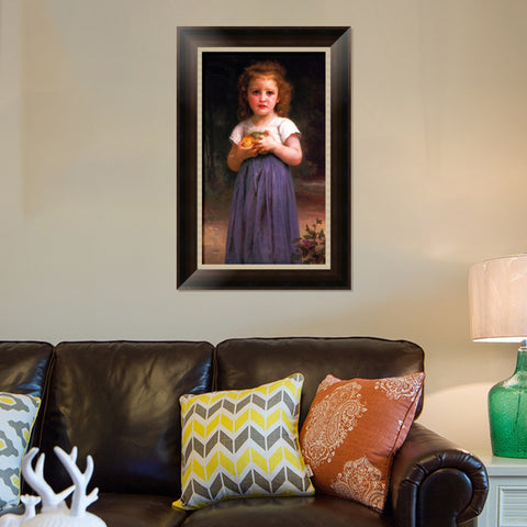 INVIN ART Framed Canvas Art Giclee Print Little Girl Holding Apples in her Hands by William Adolphe Bouguereau Wall Art Living Room Home Office Decorations