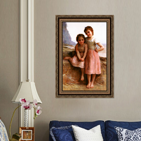 INVIN ART Framed Canvas Art Giclee Print Sisters on the Shore by William Adolphe Bouguereau Wall Art Living Room Home Office Decorations