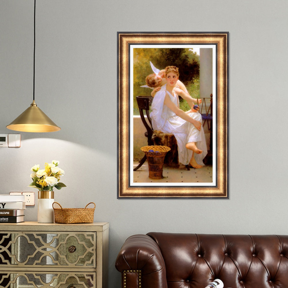 INVIN ART Framed Canvas Art Giclee Print Work Interrupted by William Adolphe Bouguereau Wall Art Living Room Home Office Decorations