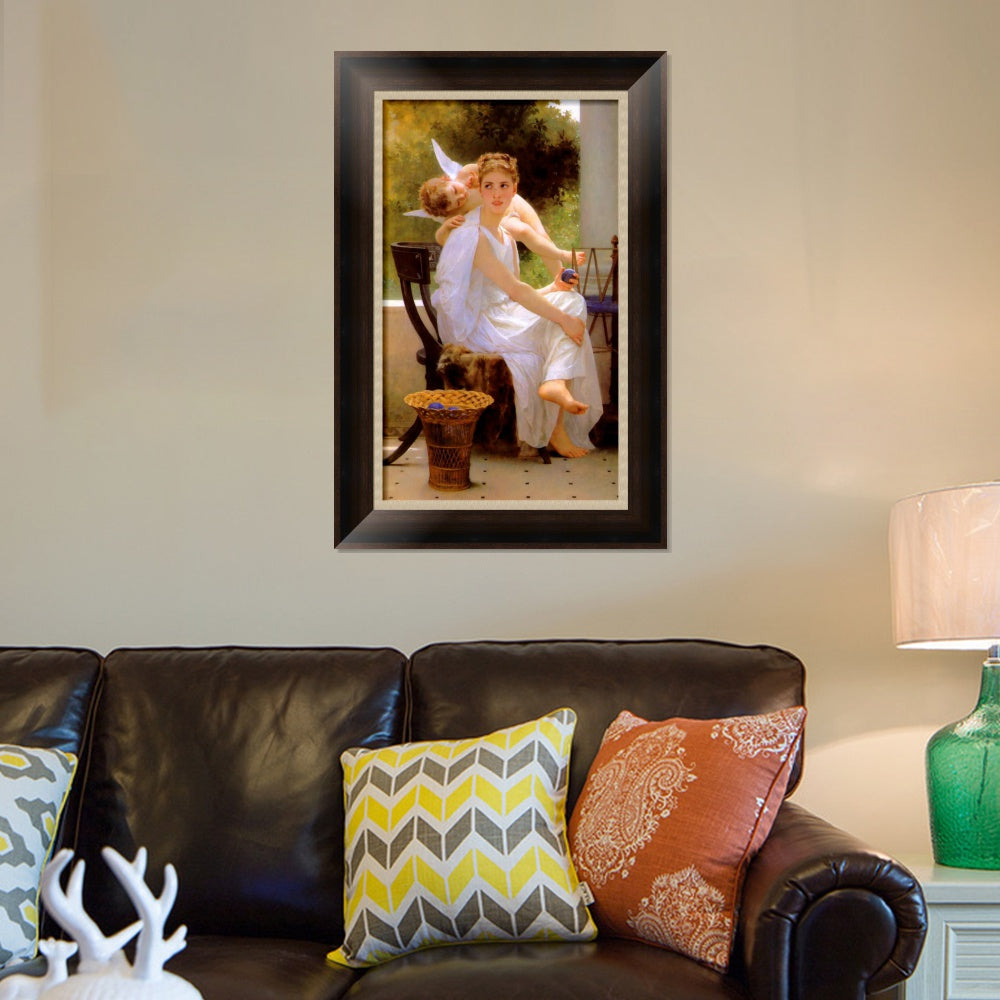 INVIN ART Framed Canvas Art Giclee Print Work Interrupted by William Adolphe Bouguereau Wall Art Living Room Home Office Decorations