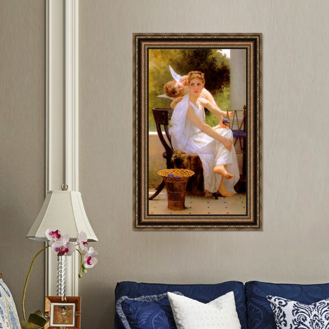 INVIN ART Framed Canvas Art Giclee Print Work Interrupted by William Adolphe Bouguereau Wall Art Living Room Home Office Decorations