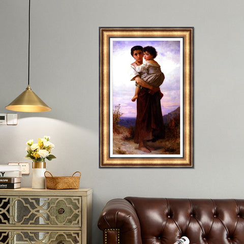 INVIN ART Framed Canvas Art Giclee Print Young Gypsies by William Adolphe Bouguereau Wall Art Living Room Home Office Decorations
