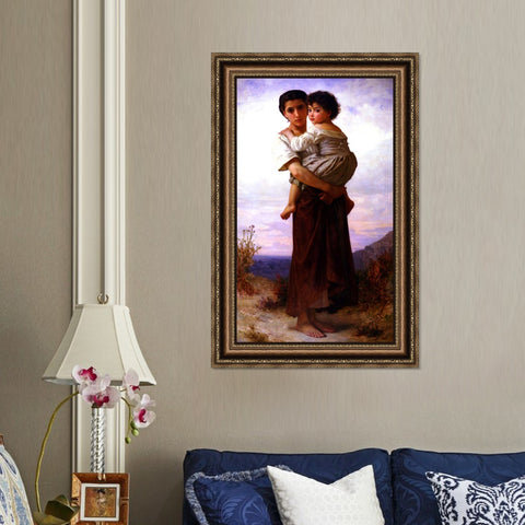 INVIN ART Framed Canvas Art Giclee Print Young Gypsies by William Adolphe Bouguereau Wall Art Living Room Home Office Decorations