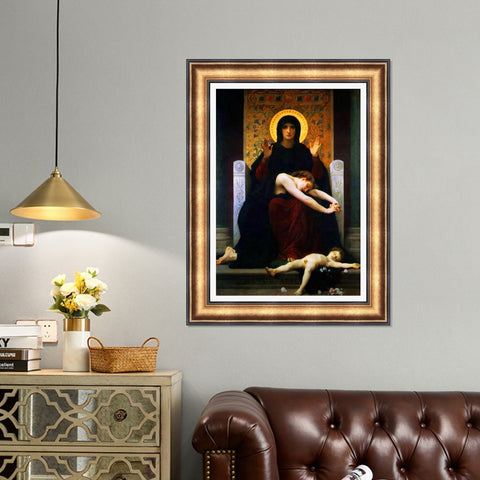 INVIN ART Framed Canvas Art Giclee Print The Virgin of Consolation by William Adolphe Bouguereau Wall Art Living Room Home Office Decorations