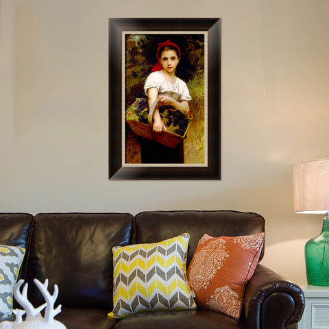 INVIN ART Framed Canvas Art Giclee Print The Grape Picker by William Adolphe Bouguereau Wall Art Living Room Home Office Decorations