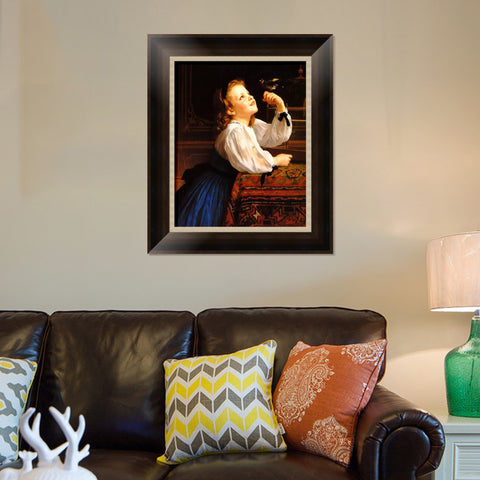INVIN ART Framed Canvas Art Giclee Print Child with Bird by William Adolphe Bouguereau Wall Art Living Room Home Office Decorations