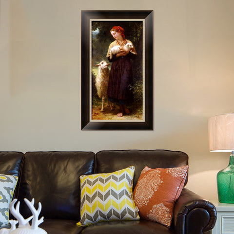 INVIN ART Framed Canvas Art Giclee Print The Newborn Lamb by William Adolphe Bouguereau Wall Art Living Room Home Office Decorations