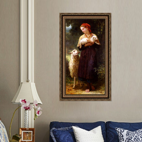 INVIN ART Framed Canvas Art Giclee Print The Newborn Lamb by William Adolphe Bouguereau Wall Art Living Room Home Office Decorations