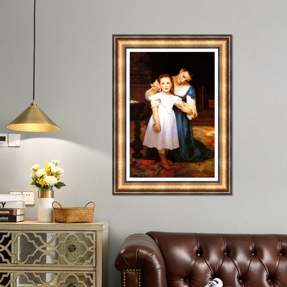 INVIN ART Framed Canvas Art Giclee Print The Shell, 1871 by William Adolphe Bouguereau Wall Art Living Room Home Office Decorations