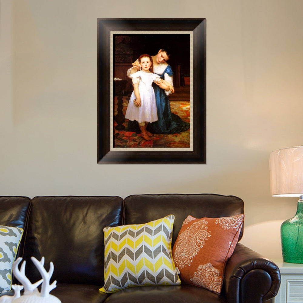 INVIN ART Framed Canvas Art Giclee Print The Shell, 1871 by William Adolphe Bouguereau Wall Art Living Room Home Office Decorations