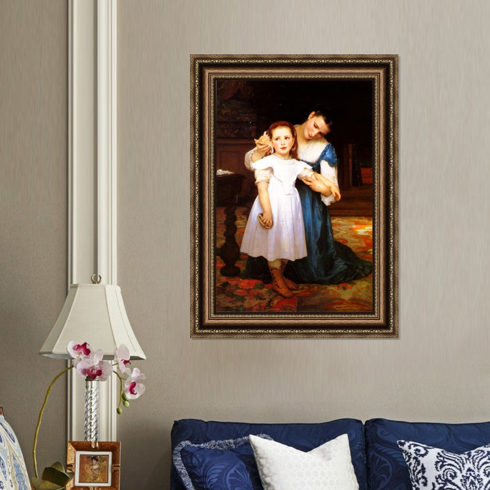INVIN ART Framed Canvas Art Giclee Print The Shell, 1871 by William Adolphe Bouguereau Wall Art Living Room Home Office Decorations