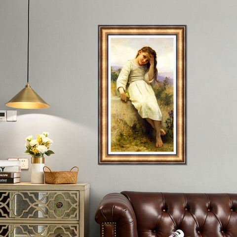 INVIN ART Framed Canvas Art Giclee Print Little Thief by William Adolphe Bouguereau Wall Art Living Room Home Office Decorations