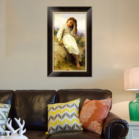 INVIN ART Framed Canvas Art Giclee Print Little Thief by William Adolphe Bouguereau Wall Art Living Room Home Office Decorations