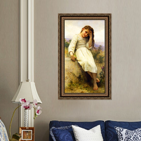 INVIN ART Framed Canvas Art Giclee Print Little Thief by William Adolphe Bouguereau Wall Art Living Room Home Office Decorations