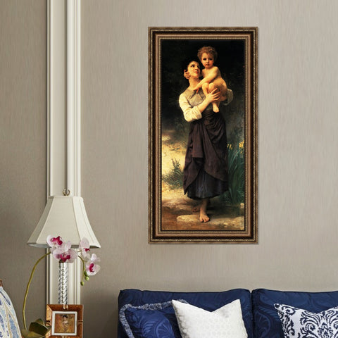 INVIN ART Framed Canvas Art Giclee Print Brother And Sister by William Adolphe Bouguereau Wall Art Living Room Home Office Decorations