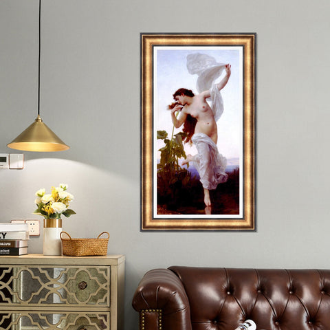 INVIN ART Framed Canvas Art Giclee Print Dawn by William Adolphe Bouguereau Wall Art Living Room Home Office Decorations