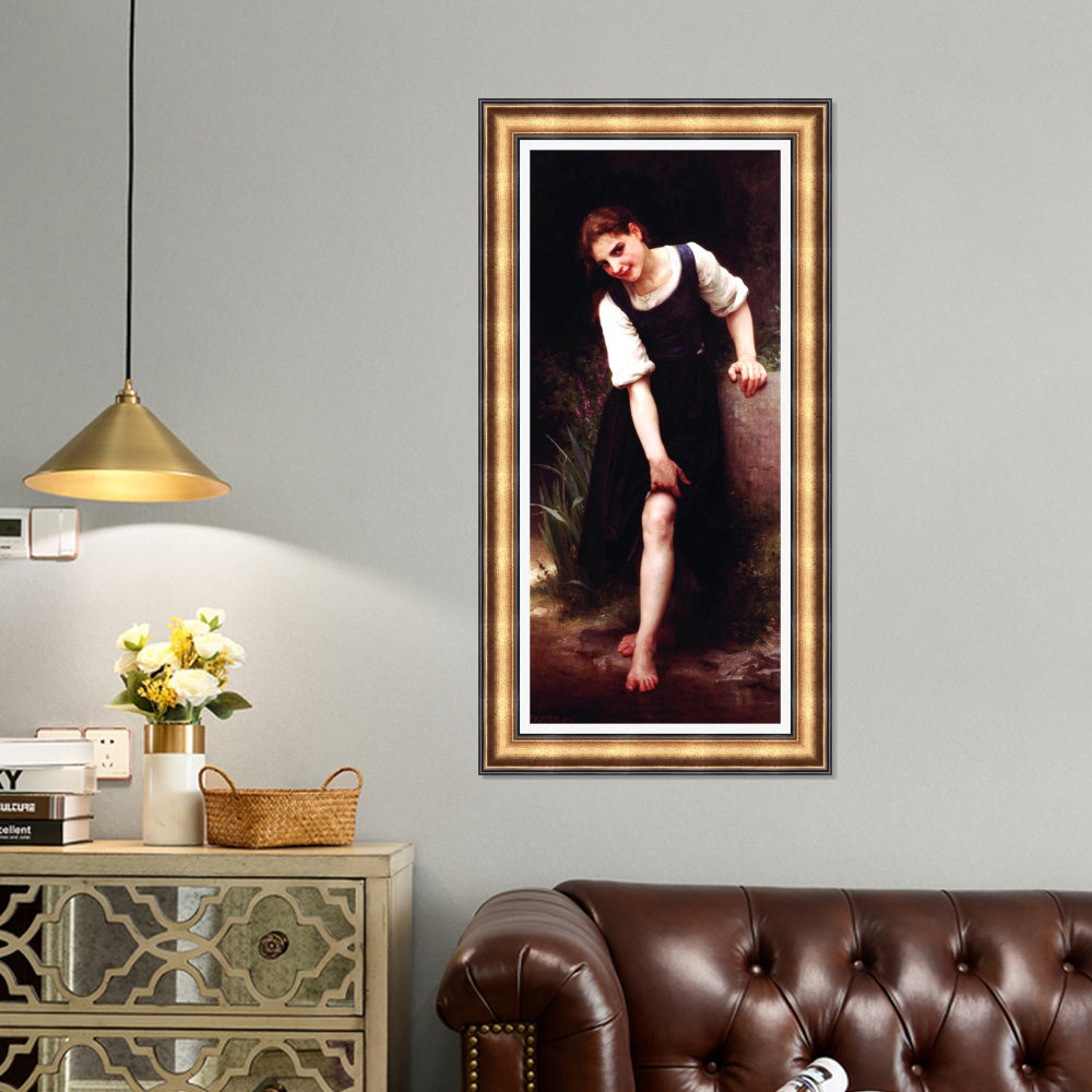 INVIN ART Framed Canvas Art Giclee Print The Ford by William Adolphe Bouguereau Wall Art Living Room Home Office Decorations