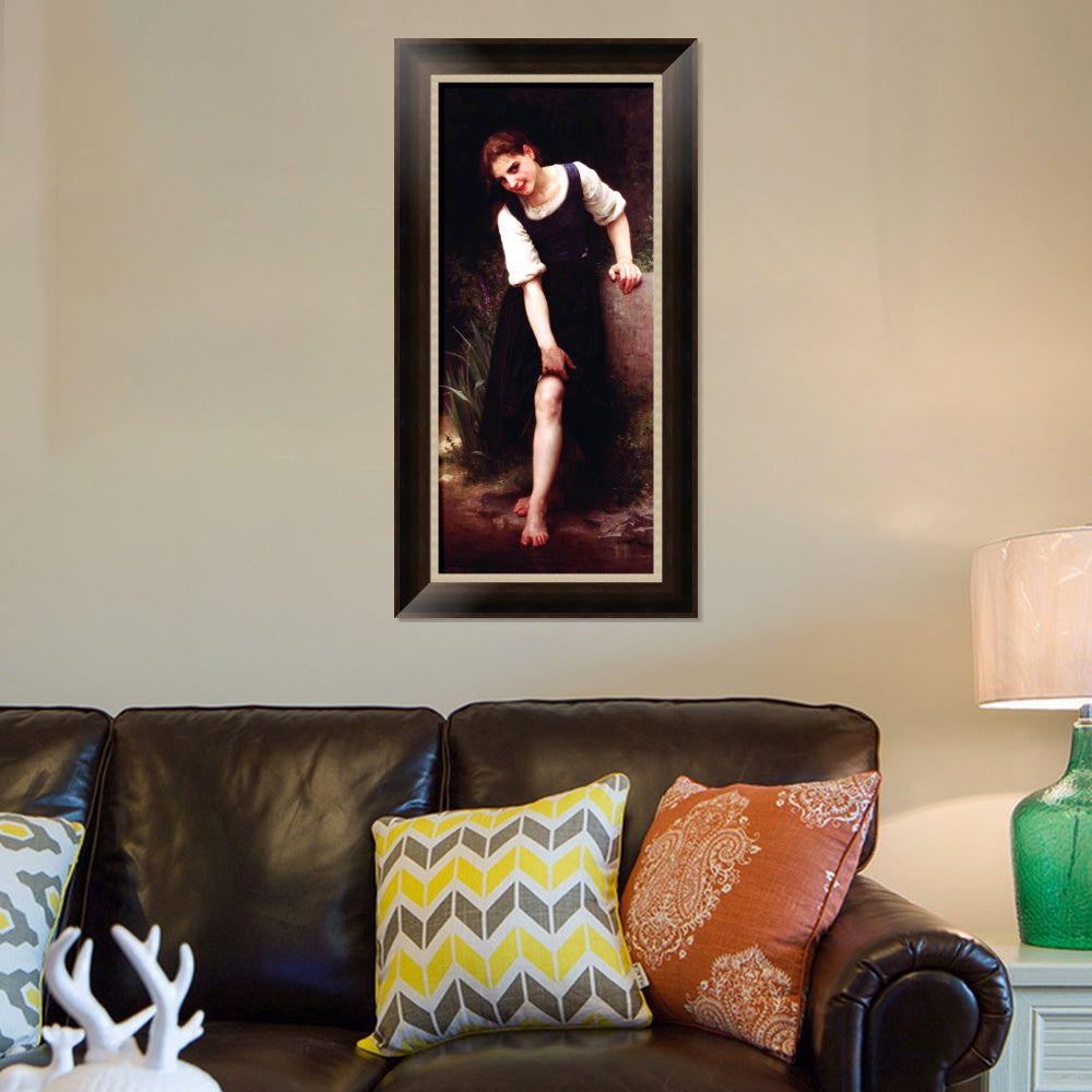 INVIN ART Framed Canvas Art Giclee Print The Ford by William Adolphe Bouguereau Wall Art Living Room Home Office Decorations