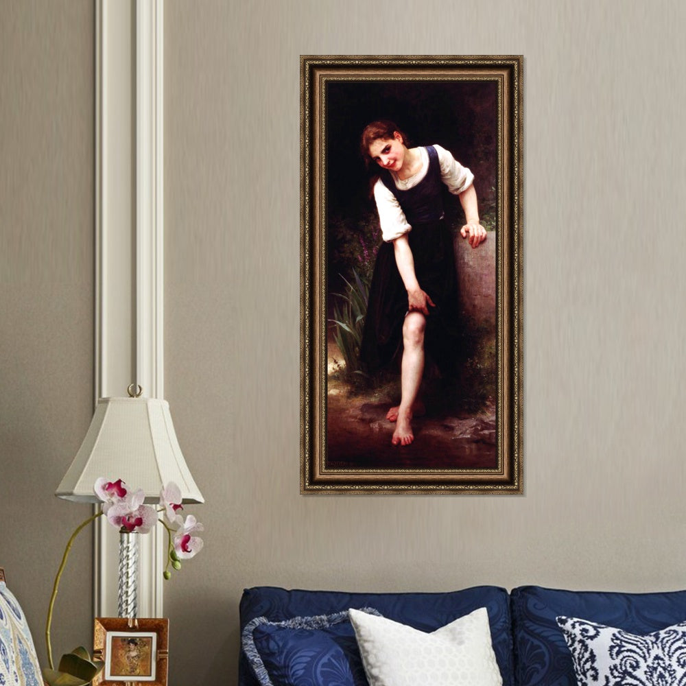INVIN ART Framed Canvas Art Giclee Print The Ford by William Adolphe Bouguereau Wall Art Living Room Home Office Decorations