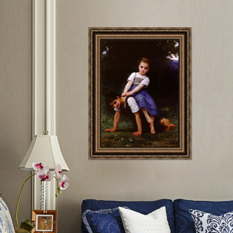 INVIN ART Framed Canvas Art Giclee Print The Horseback Ride by William Adolphe Bouguereau Wall Art Living Room Home Office Decorations