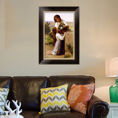 INVIN ART Framed Canvas Art Giclee Print At The Fountain by William Adolphe Bouguereau Wall Art Living Room Home Office Decorations