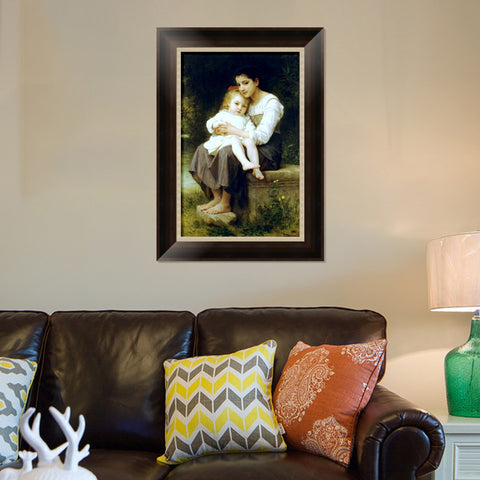 INVIN ART Framed Canvas Art Giclee Print Big Sister by William Adolphe Bouguereau Wall Art Living Room Home Office Decorations