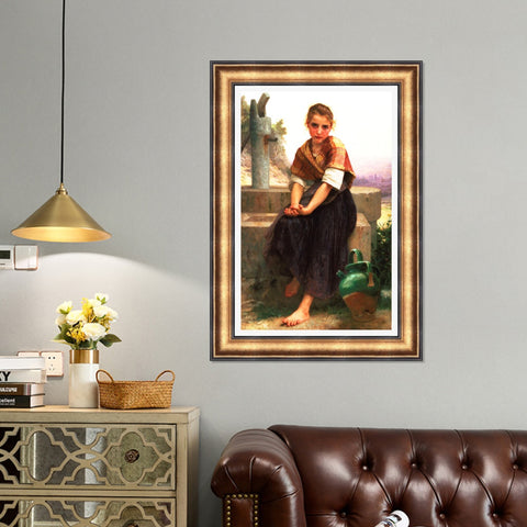 INVIN ART Framed Canvas Art Giclee Print The Broken Pitcher by William Adolphe Bouguereau Wall Art Living Room Home Office Decorations