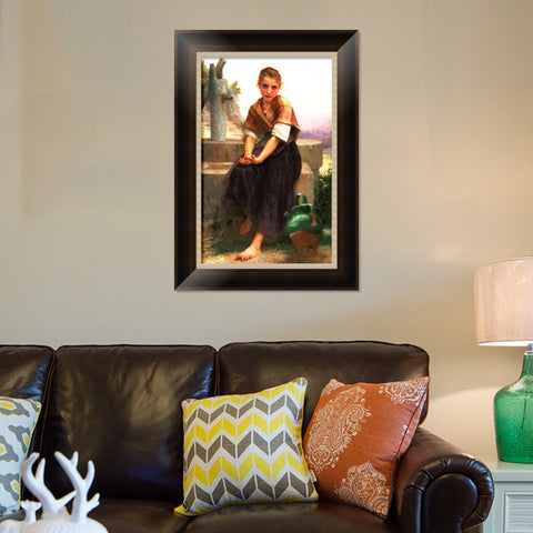 INVIN ART Framed Canvas Art Giclee Print The Broken Pitcher by William Adolphe Bouguereau Wall Art Living Room Home Office Decorations