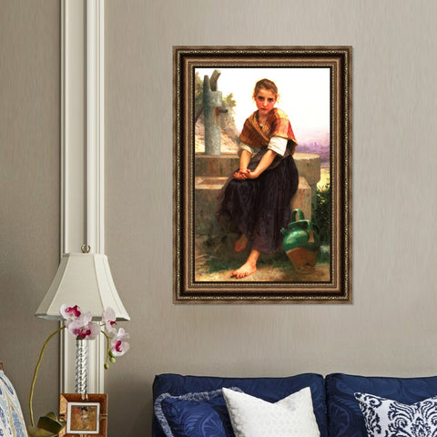 INVIN ART Framed Canvas Art Giclee Print The Broken Pitcher by William Adolphe Bouguereau Wall Art Living Room Home Office Decorations