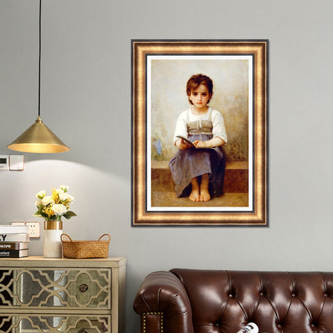 INVIN ART Framed Canvas Art Giclee Print The Difficult Lesson by William Adolphe Bouguereau Wall Art Living Room Home Office Decorations