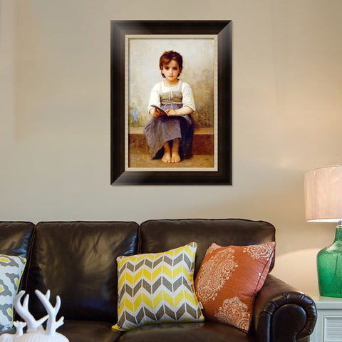 INVIN ART Framed Canvas Art Giclee Print The Difficult Lesson by William Adolphe Bouguereau Wall Art Living Room Home Office Decorations