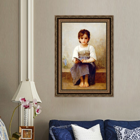 INVIN ART Framed Canvas Art Giclee Print The Difficult Lesson by William Adolphe Bouguereau Wall Art Living Room Home Office Decorations