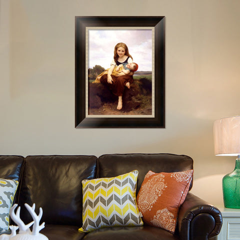 INVIN ART Framed Canvas Art Giclee Print The Elder Sister by William Adolphe Bouguereau Wall Art Living Room Home Office Decorations