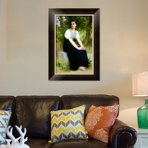 INVIN ART Framed Canvas Art Giclee Print Young Woman Sitting on a Stone Slab#101 by William Adolphe Bouguereau Wall Art Living Room Home Office Decorations
