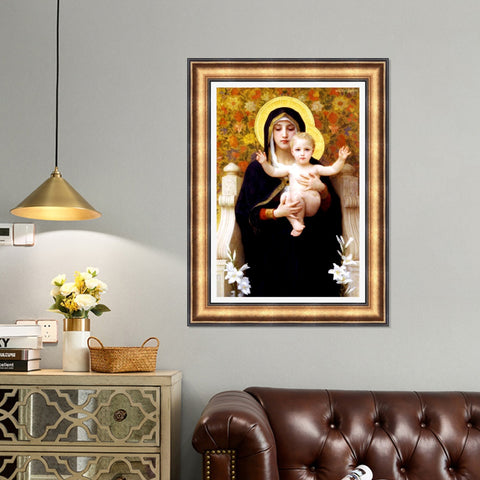 INVIN ART Framed Canvas Art Giclee Print The Madonna of the Lilies by William Adolphe Bouguereau Wall Art Living Room Home Office Decorations