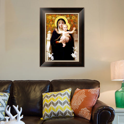 INVIN ART Framed Canvas Art Giclee Print The Madonna of the Lilies by William Adolphe Bouguereau Wall Art Living Room Home Office Decorations