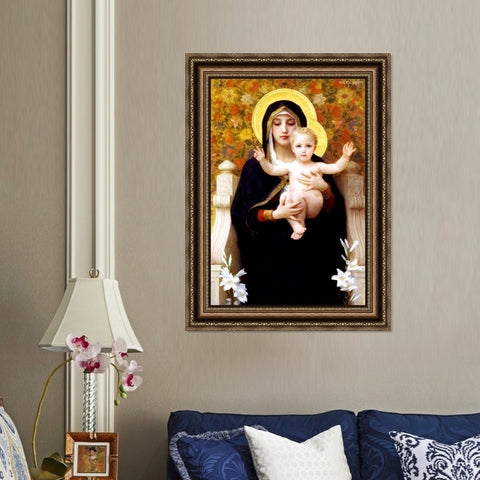 INVIN ART Framed Canvas Art Giclee Print The Madonna of the Lilies by William Adolphe Bouguereau Wall Art Living Room Home Office Decorations