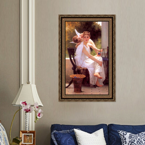 INVIN ART Framed Canvas Art Giclee Print Work Interrupted by William Adolphe Bouguereau Wall Art Living Room Home Office Decorations