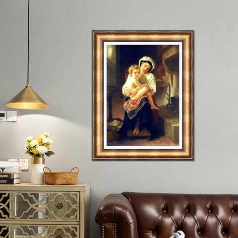 INVIN ART Framed Canvas Art Giclee Print Young Mother Gazing at Her Child by William Adolphe Bouguereau Wall Art Living Room Home Office Decorations