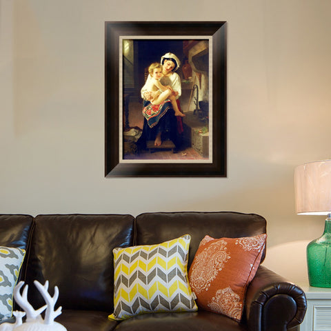 INVIN ART Framed Canvas Art Giclee Print Young Mother Gazing at Her Child by William Adolphe Bouguereau Wall Art Living Room Home Office Decorations