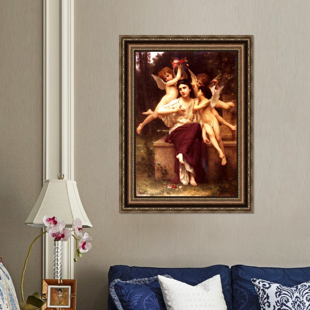 INVIN ART Framed Canvas Art Giclee Print Dream of Spring by William Adolphe Bouguereau Wall Art Living Room Home Office Decorations
