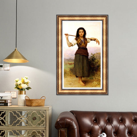 INVIN ART Framed Canvas Art Giclee Print The Shepherdess,1889 by William Adolphe Bouguereau Wall Art Living Room Home Office Decorations