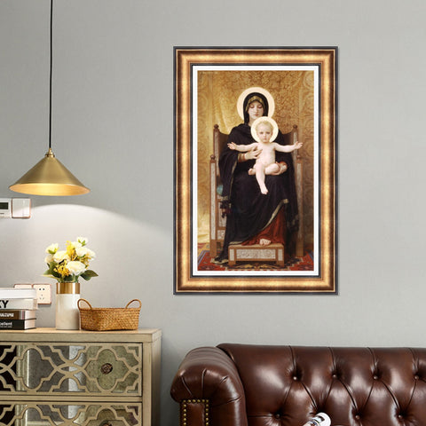 INVIN ART Framed Canvas Art Giclee Print Virgin and Child by William Adolphe Bouguereau Wall Art Living Room Home Office Decorations