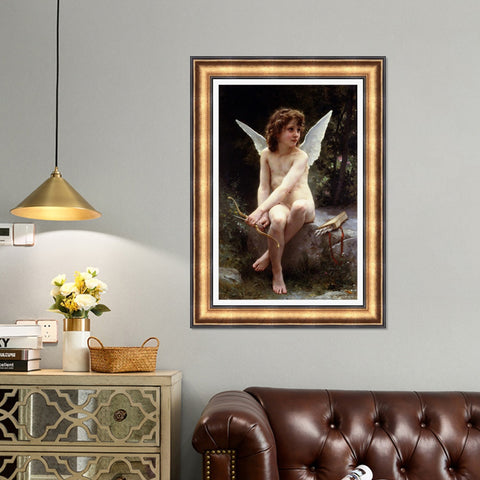 INVIN ART Framed Canvas Art Giclee Print Love on the Look Out by William Adolphe Bouguereau Wall Art Living Room Home Office Decorations