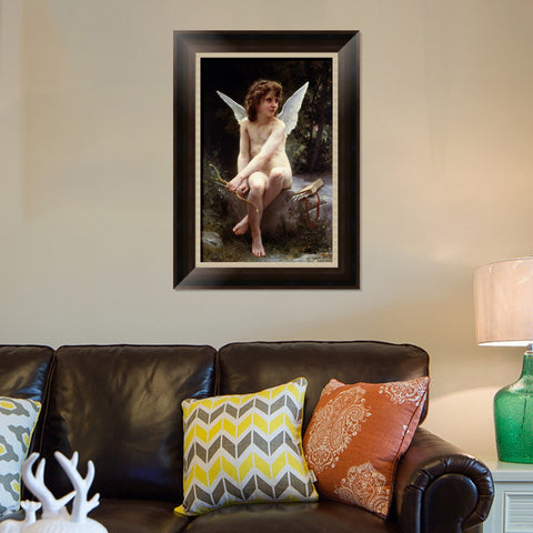 INVIN ART Framed Canvas Art Giclee Print Love on the Look Out by William Adolphe Bouguereau Wall Art Living Room Home Office Decorations