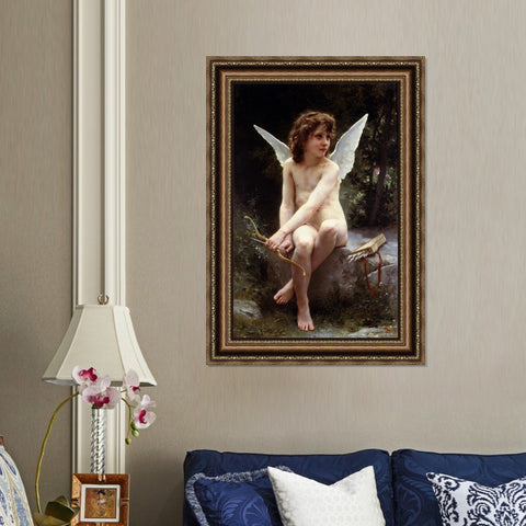 INVIN ART Framed Canvas Art Giclee Print Love on the Look Out by William Adolphe Bouguereau Wall Art Living Room Home Office Decorations