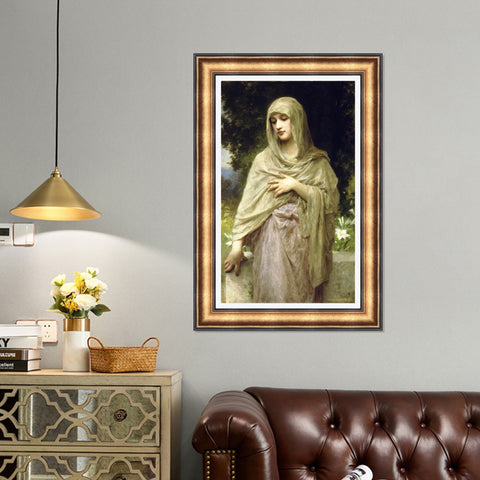INVIN ART Framed Canvas Art Giclee Print Modestie 1902 by William Adolphe Bouguereau Wall Art Living Room Home Office Decorations
