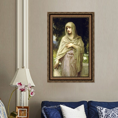 INVIN ART Framed Canvas Art Giclee Print Modestie 1902 by William Adolphe Bouguereau Wall Art Living Room Home Office Decorations