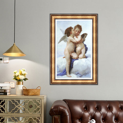 INVIN ART Framed Canvas Art Giclee Print Amor and Psyche, Children by William Adolphe Bouguereau Wall Art Living Room Home Office Decorations